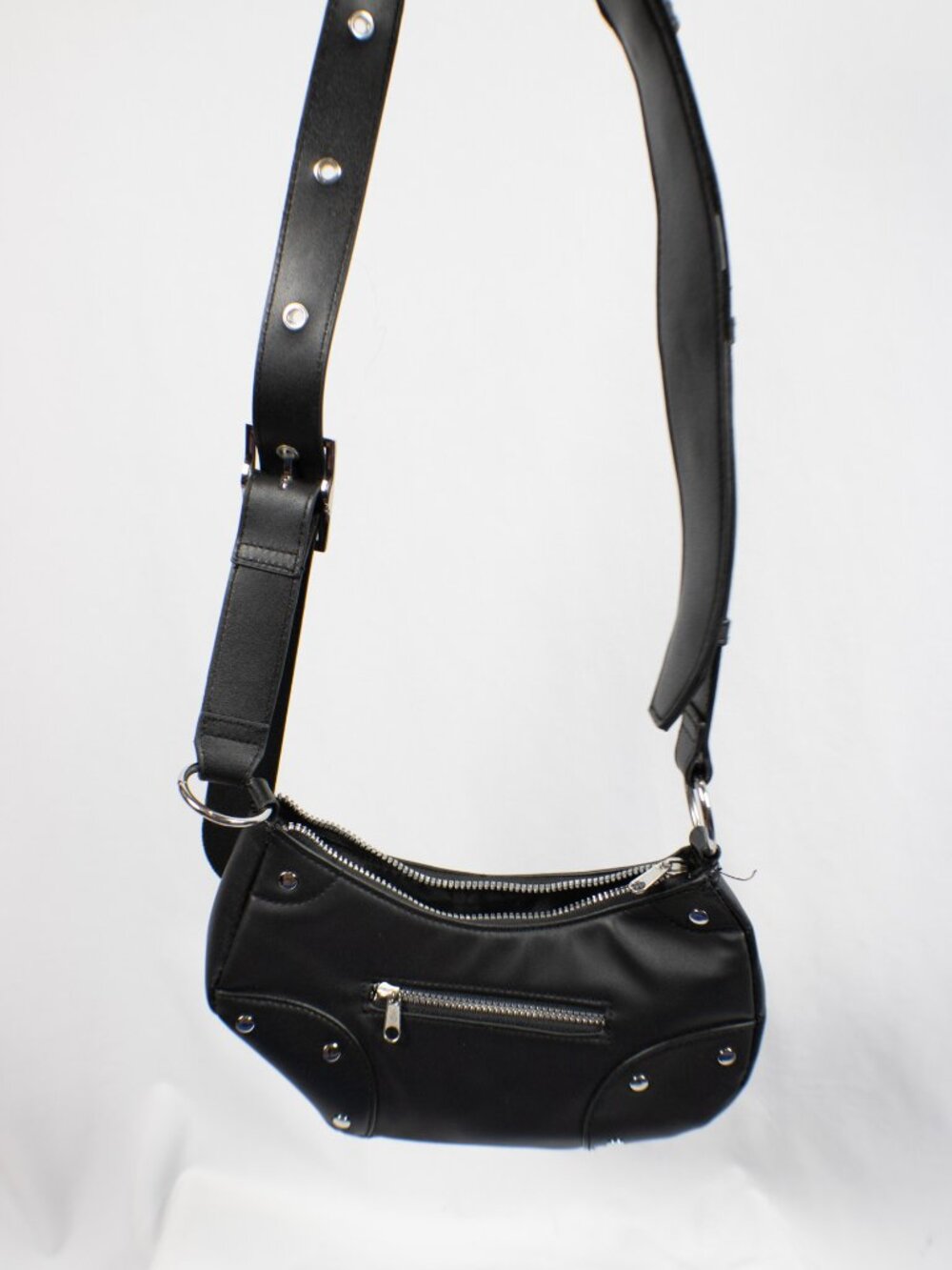 Black Studded Moto Nylon Crescent Shoulder Bag – Y2K Grunge